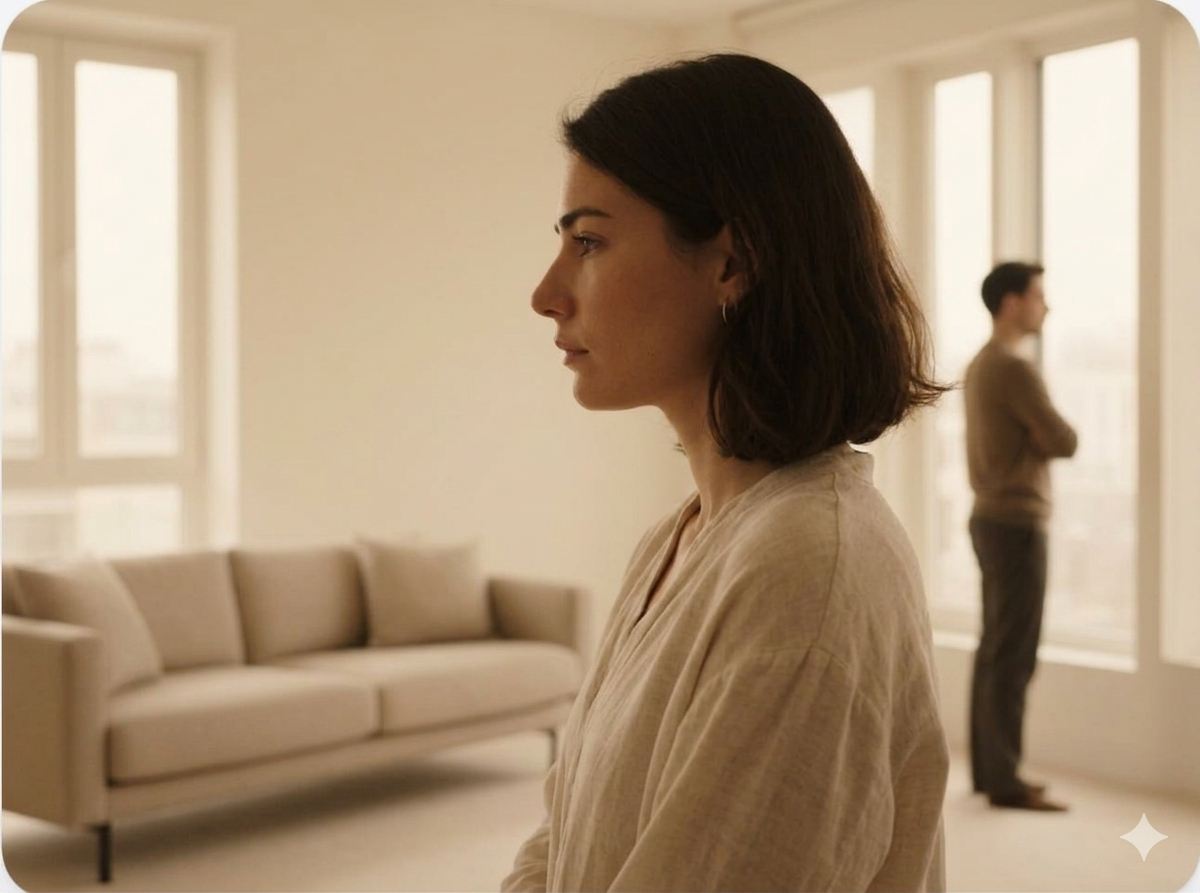 Pareja reflexionando sobre el divorcio